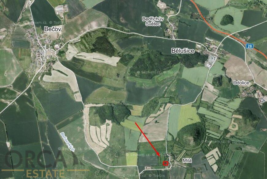 Prodej pozemku 1085 m2 v k.ú. Milá