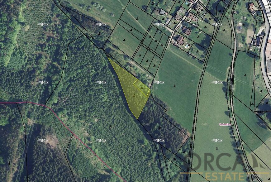Podíl 2173 m2 na pozemcích v k. ú. Gerhartice