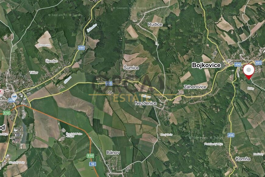 Prodej 2 pozemků o výměře 2973 m2 v k.ú. Bojkovice (okres Uherské Hradiště)